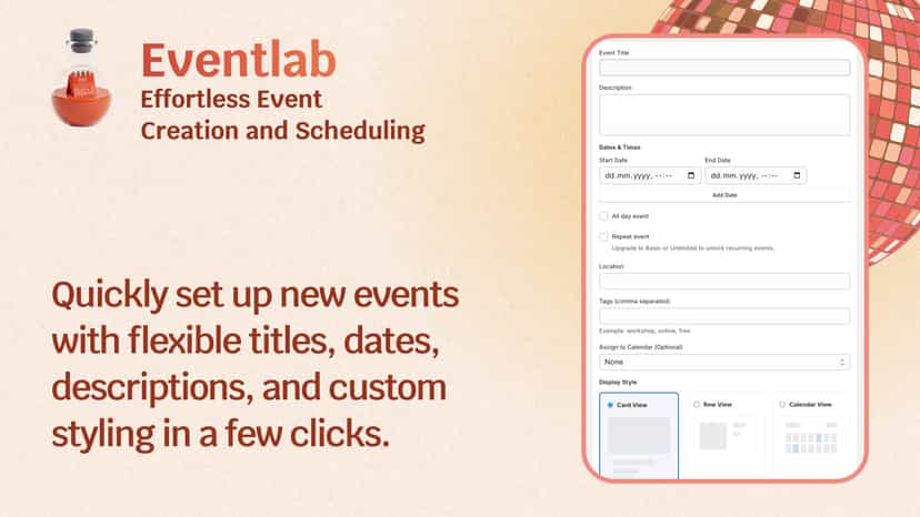 Concept layout showing the custom event creation view.