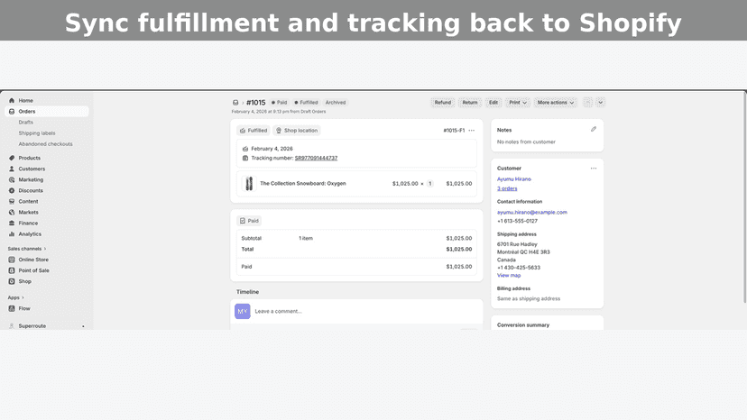Sync fulfillment and tracking back to Shopify