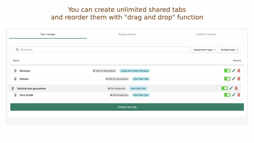 You can create unlimited shared tabs for products