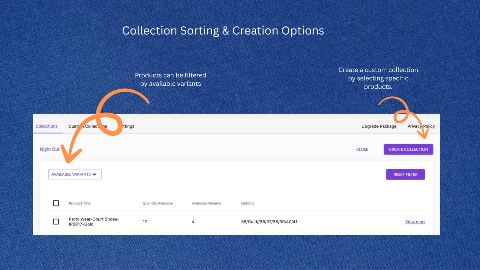 Collection Sorting & Creation Options