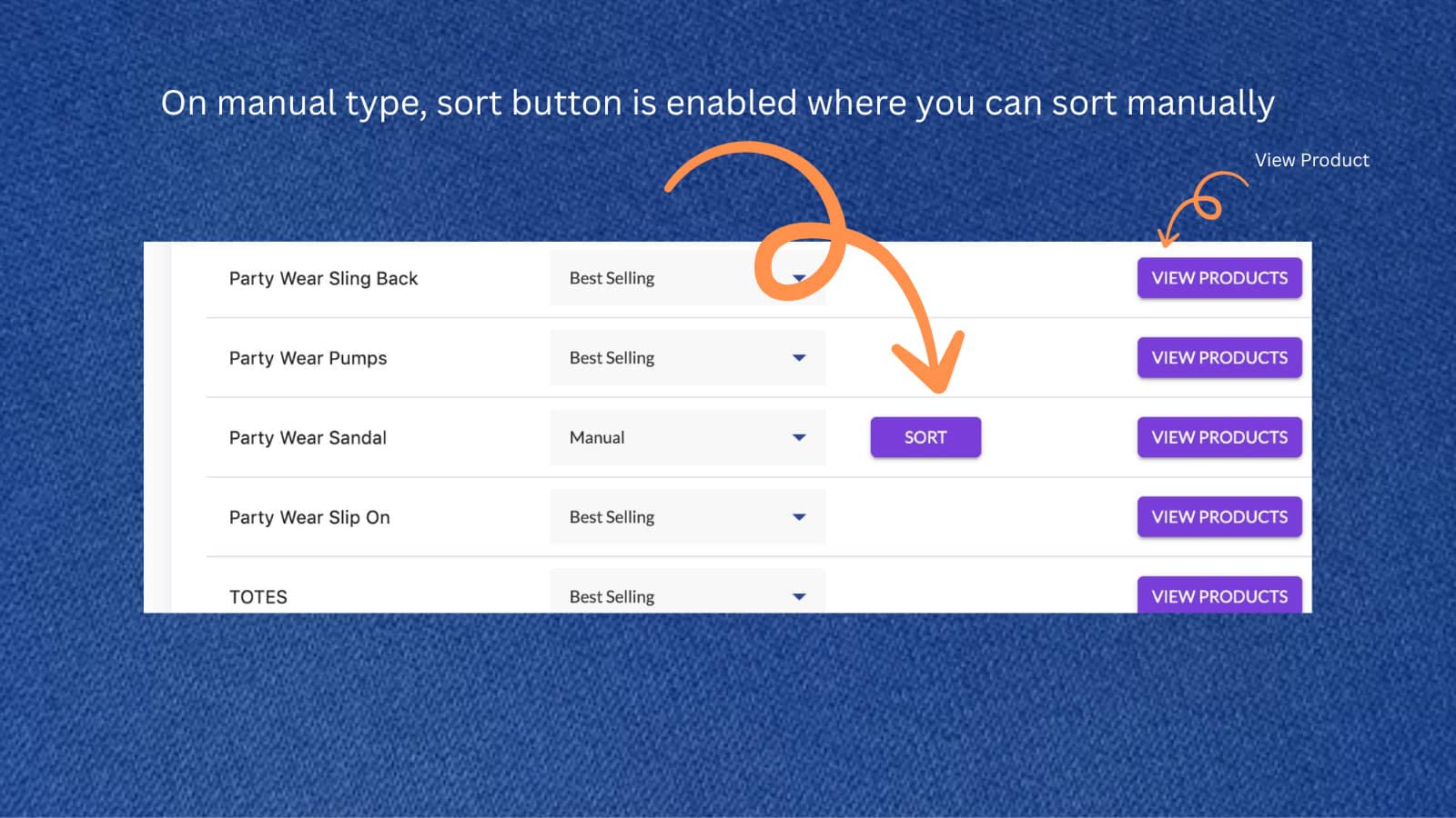 On manual type, sort button is enabled where you can sort manual