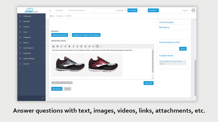 Create answers and articles with text images and video
