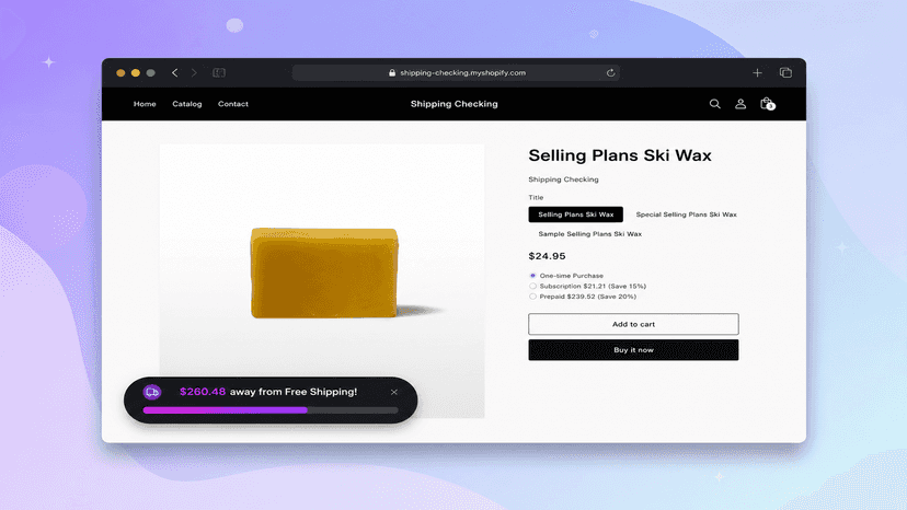 Storefront shipping progress bar display on product page.