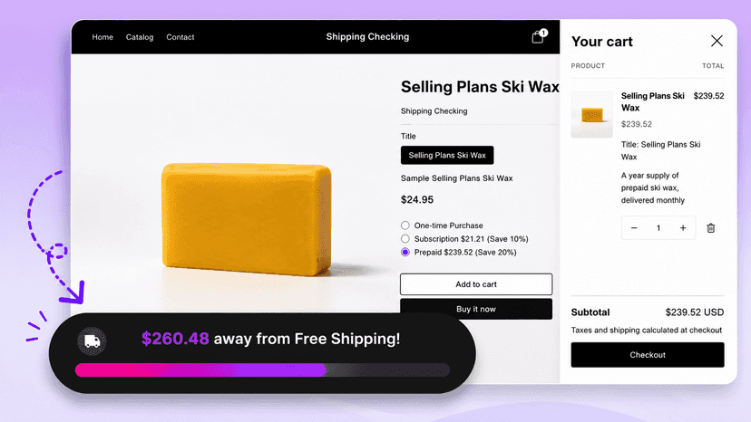 Customizable shipping goal progress bar widget on storefront.