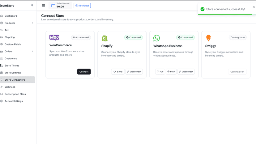 Connect Shopify Store in one click