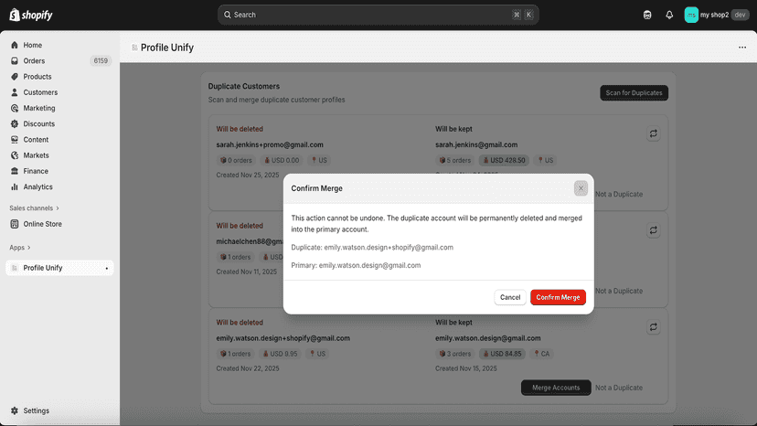Confirmation modal to prevent accidental data loss.