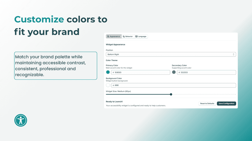 AccessiRank accessibility widget: customize brand colors