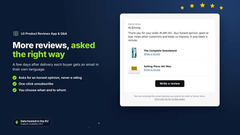 Review request email in the customer's language