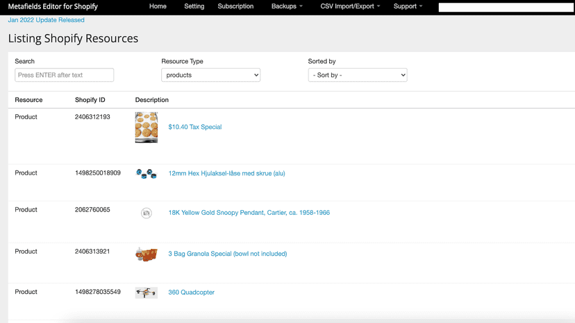 Metafields for Shopify Show List of Metafields