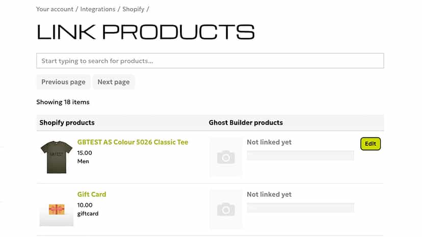 Link products between ghostbuilder.com and your Shopify store