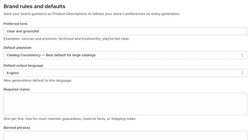 Settings screen