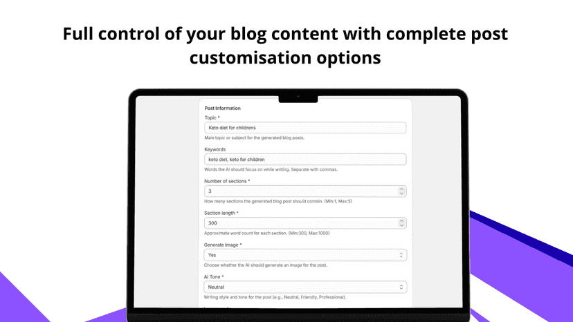Fully customisable settings
