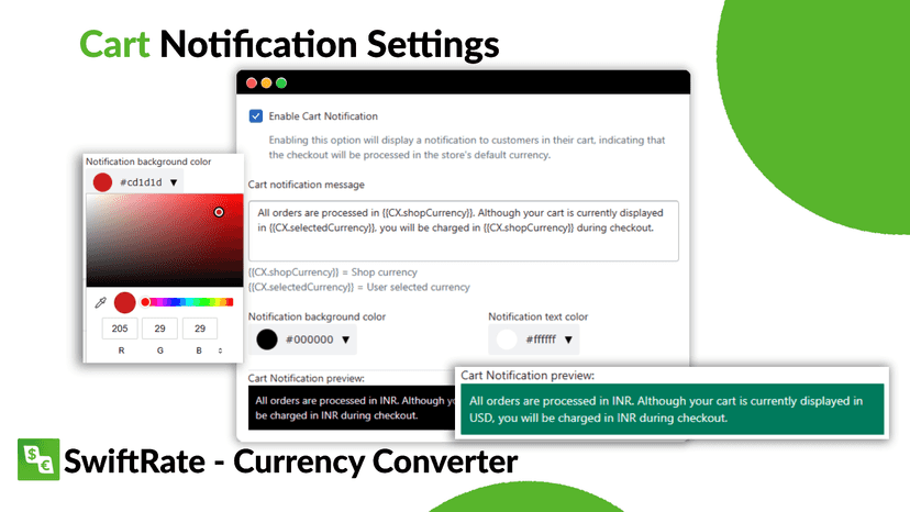Currency converter cart notification