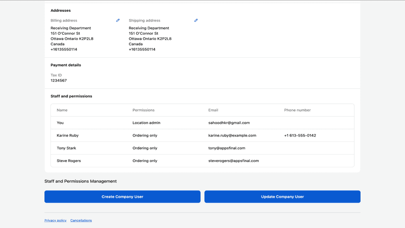 B2B Self-Serve Portal app users list