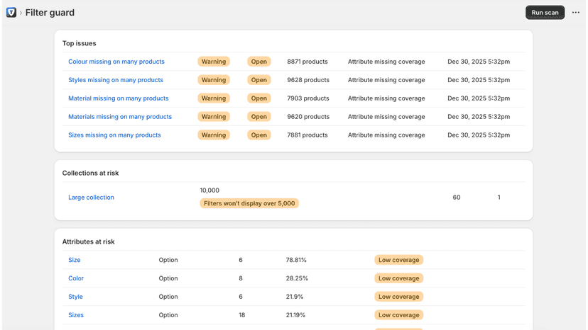 One click to scan entire catalog to detect issues.