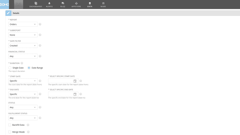 Customize your dataset to pull on your data.