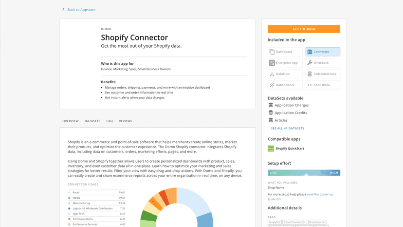 Shopify connector in Domo's Appstore.