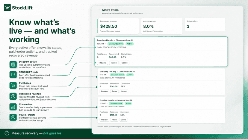 Active offers with revenue and conversion tracking