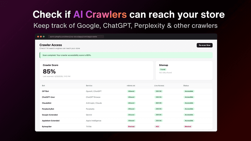 Check if AI crawlers can reach your store