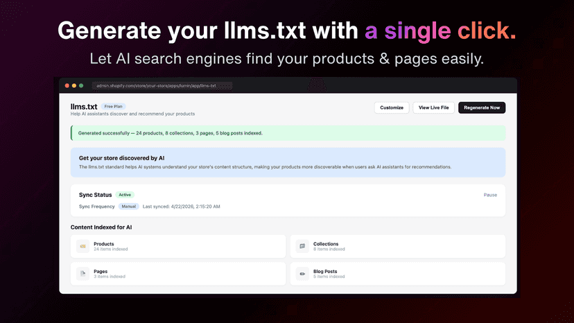 Generate llms.txt with a single click