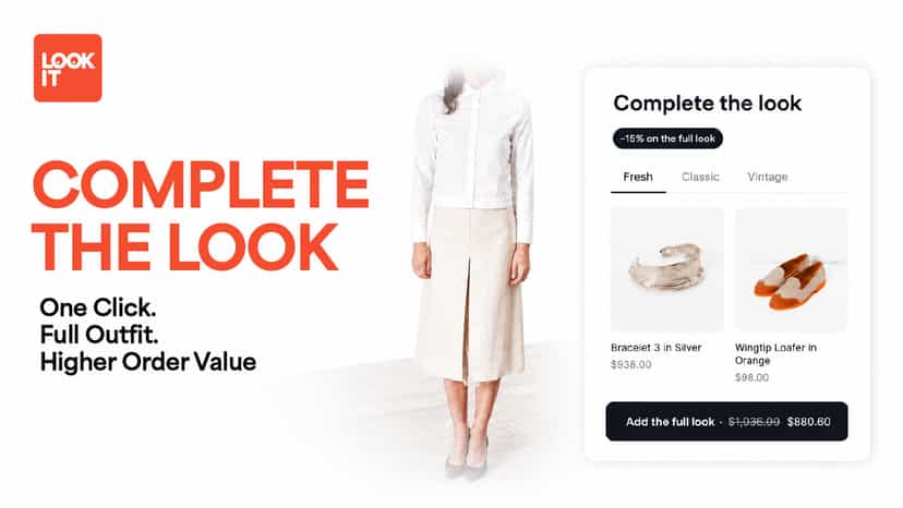Complete the look widget showing outfit products and Add the ful