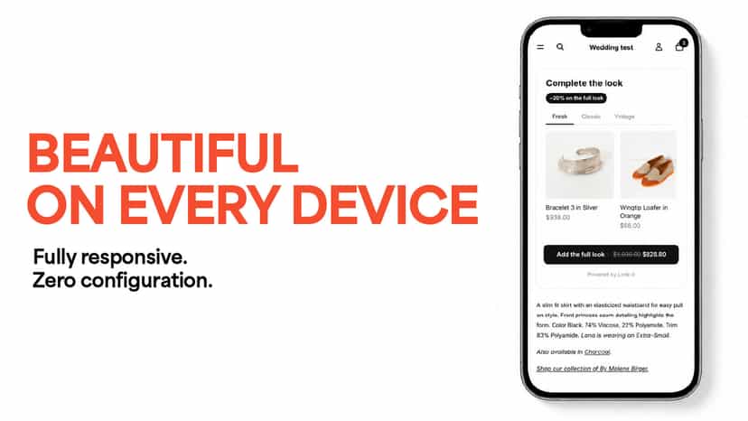 Complete the look widget in mobile layout, fully responsive on a