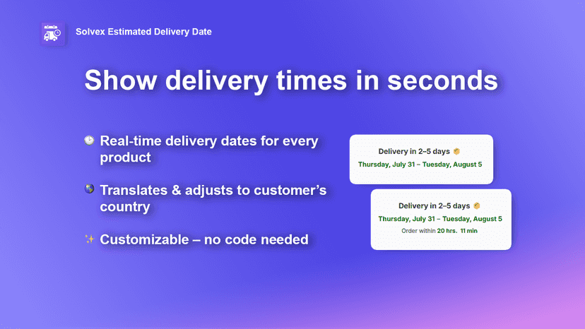 Show delivery times in seconds
