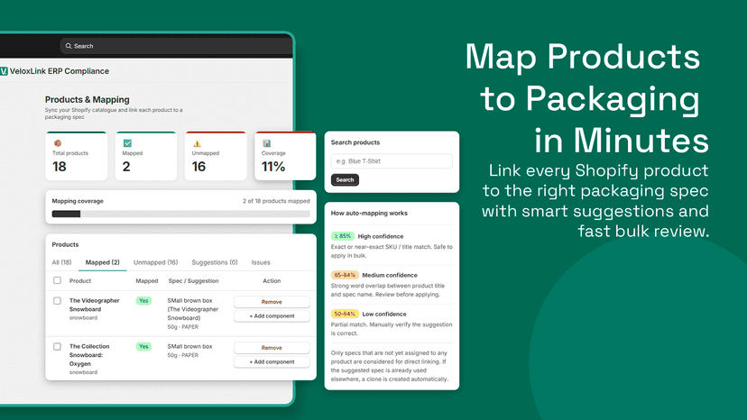 Map and link products to right packaging spec in minutes