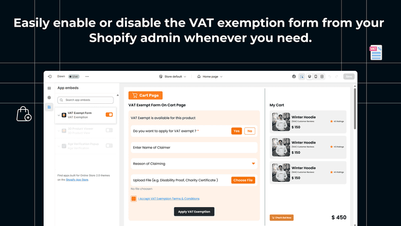 enable or disable vat exempt