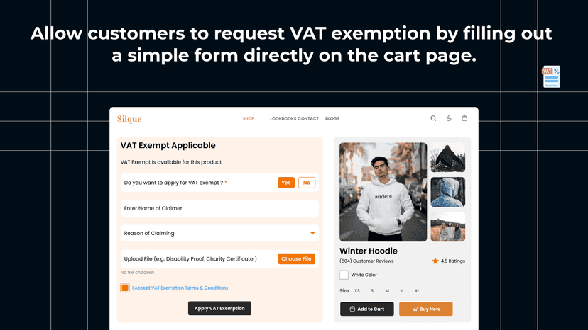 apply vat by filling form on cart page