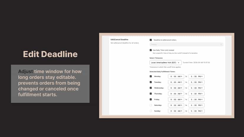 Set edit time window before fulfillment locks orders