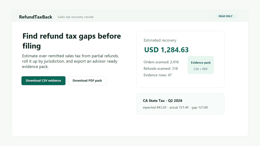 RefundTaxBack recovery estimate and evidence workflow