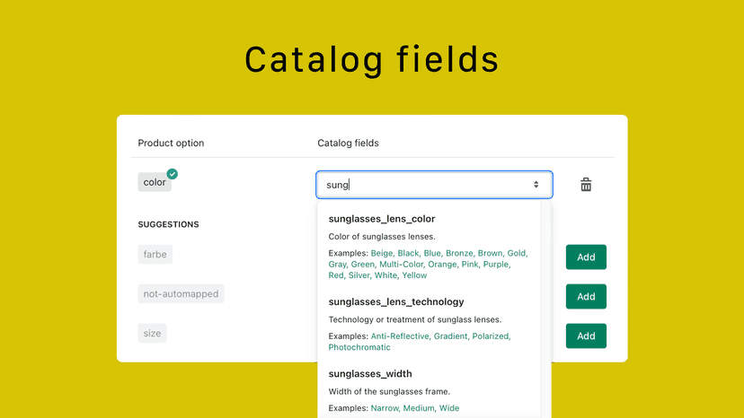 Category specific attributes – catalog fields