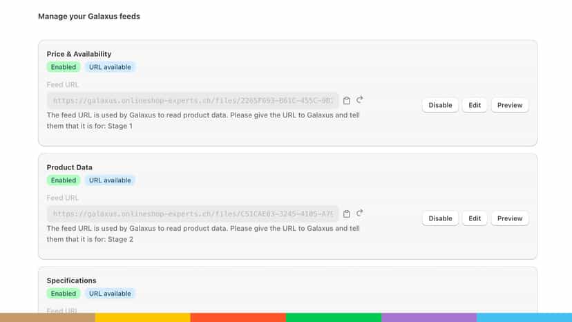 Management of Galaxus feeds with price and product data