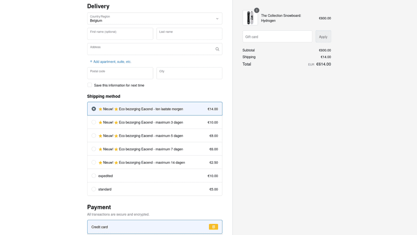 Eacend eco delivery options for qualifying orders