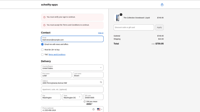 Age verification checkbox on Shopify checkout