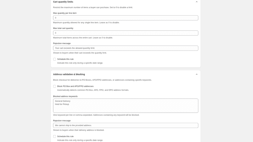 Product quantity limit rule in CheckoutGuard settings