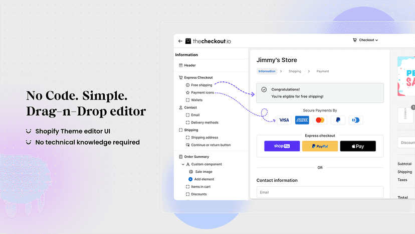 Drag-n-Drop shopify checkout no code editor