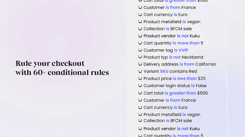 Shopify checkout rules and conditional block displays