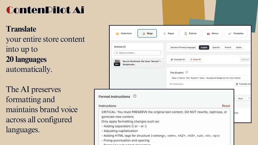 Translate your entire store content into up to 20 languages
