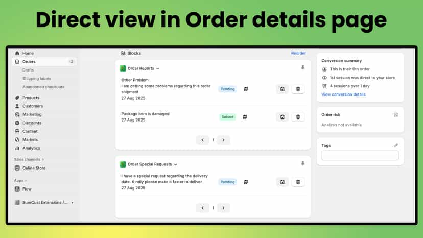 Direct view in order detail page