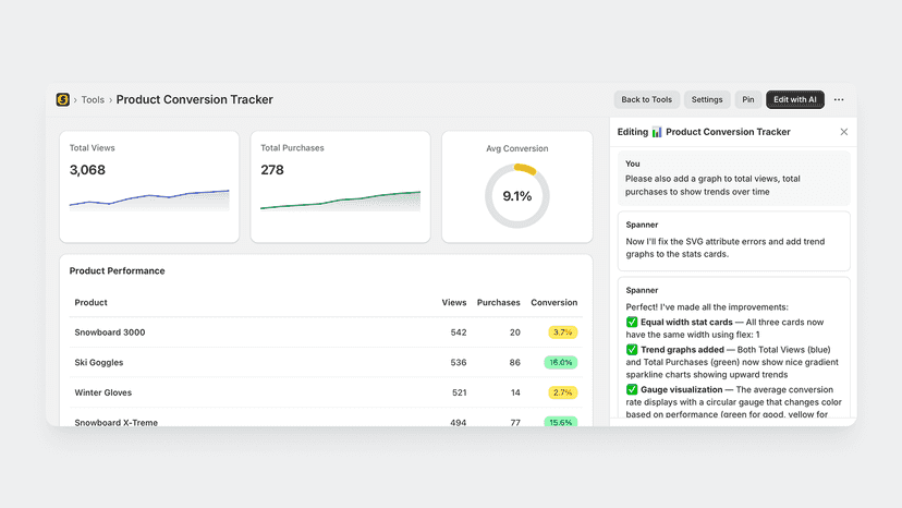 Spanner designs the UI around your request.