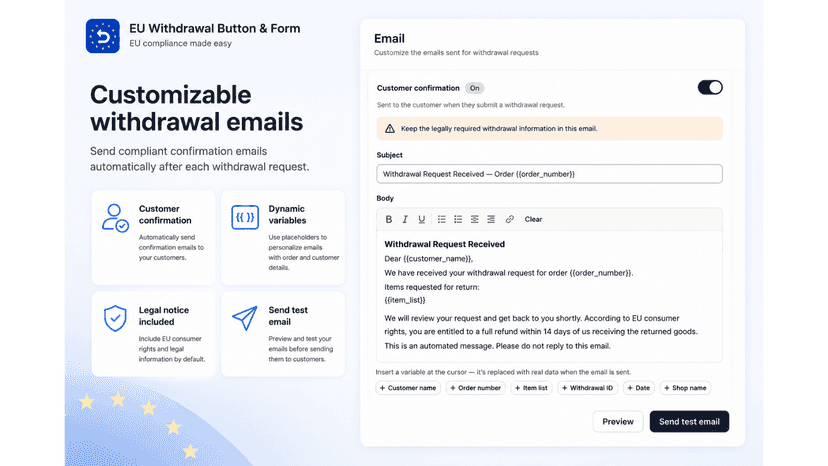 Customizable confirmation email template editor