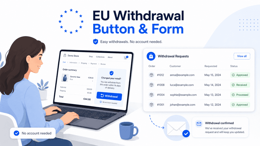 EU withdrawal button on storefront with request dashboard