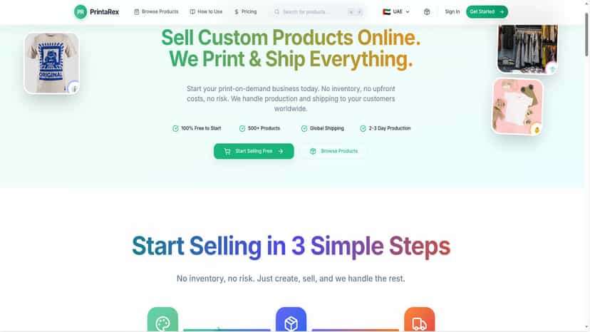 PrintaRex print on demand app showing custom T-shirt design with