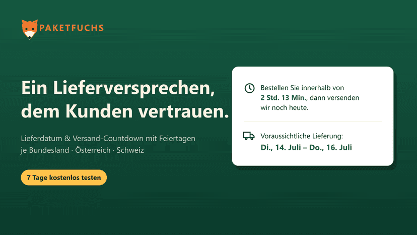 Paketfuchs Lieferzeit Plus: Countdown und Lieferdatum-Widget