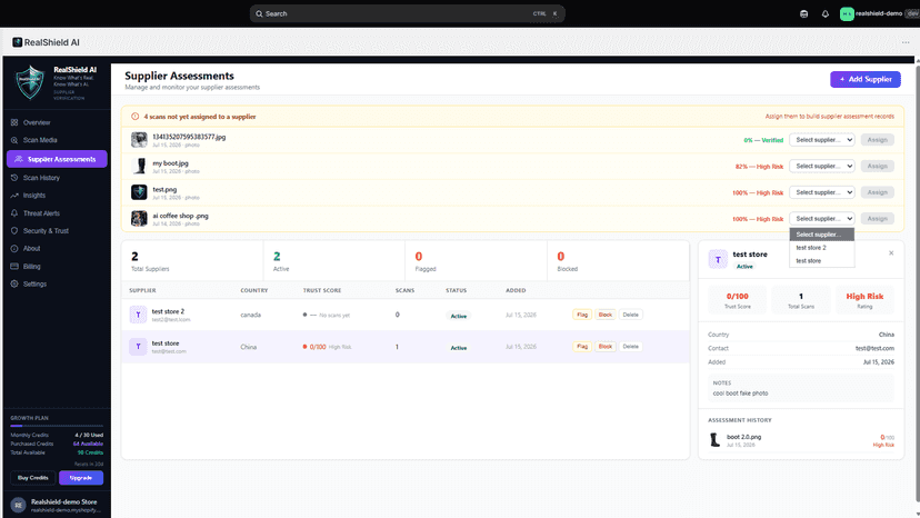 Supplier page to organize scanned media to a supplier