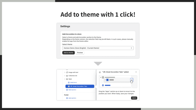 Add to your theme with just one click!