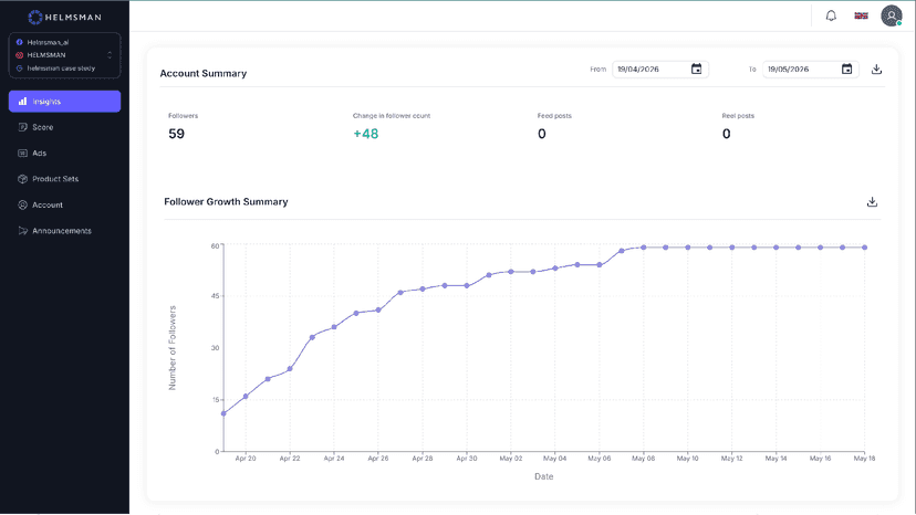 Helmsman in Shopify admin: install done, link account steps
