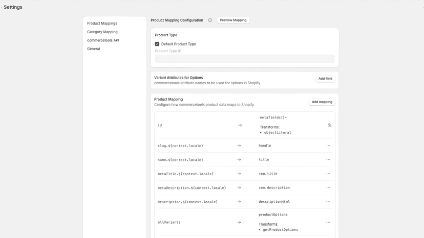 Product mapping screen